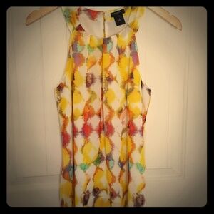 Ann Taylor Multicolor Watercolor Halter Tank Top (Yellow, Red, Teal, Purple)